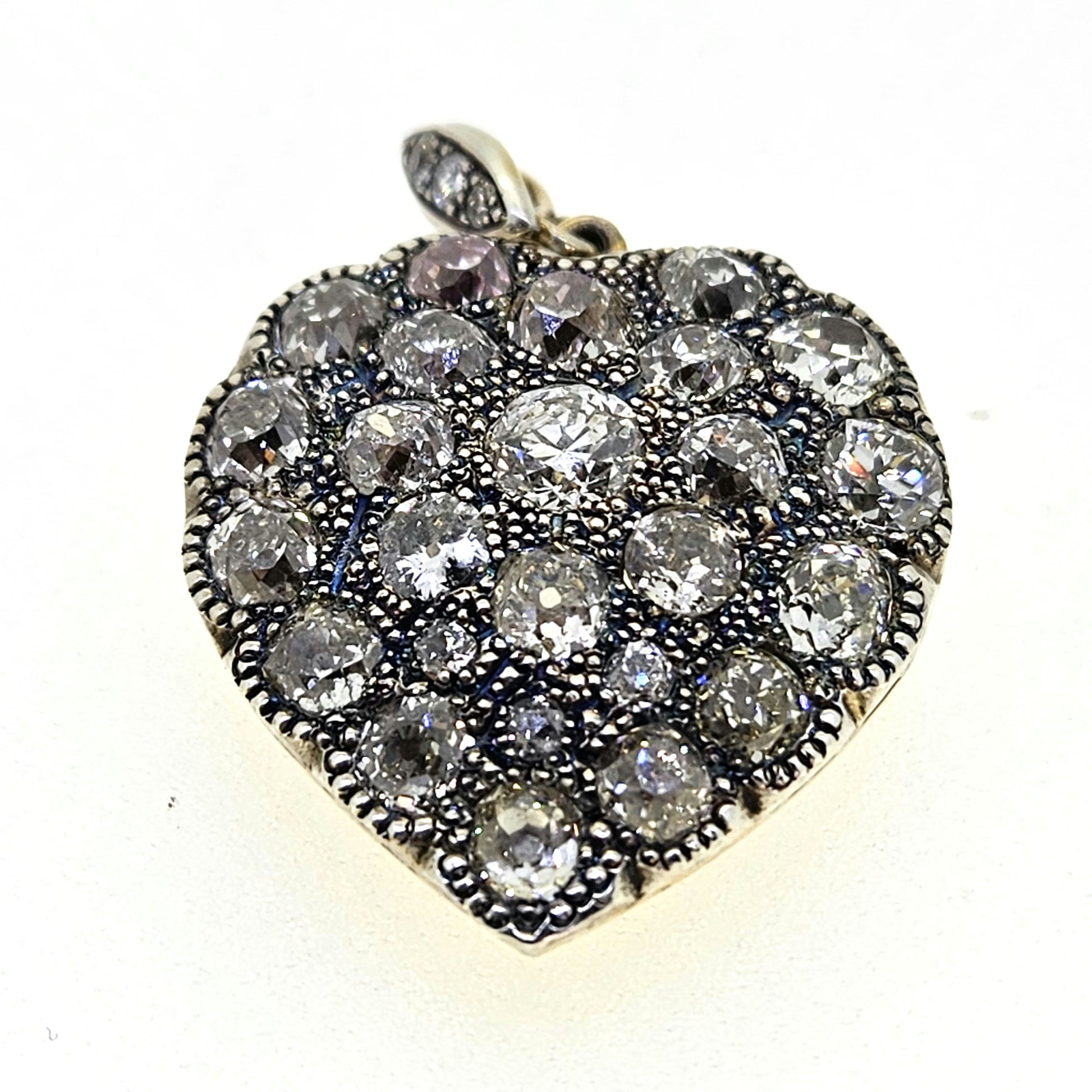 Old Cut Diamond Heart est.7cts Silver Set