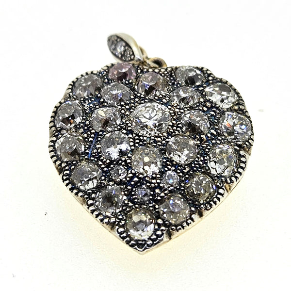 Old Cut Diamond Heart est.7cts Silver Set