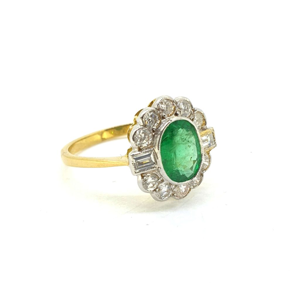 1.20ct Emerald and Diamond Flower Cluster Ring