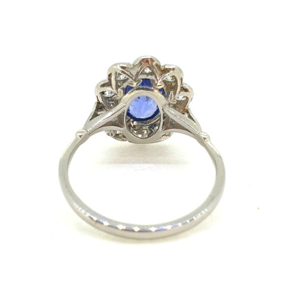 1.85ct Oval Sapphire and Diamond Cluster Engagement Ring in Platinum
