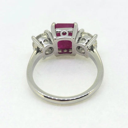 2.5ct Ruby and 1.4ct Diamond Trilogy Ring in Platinum