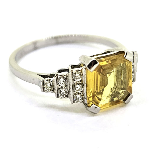 2cxt Asscher Cut Yellow Sapphire and Diamond Engagement Ring
