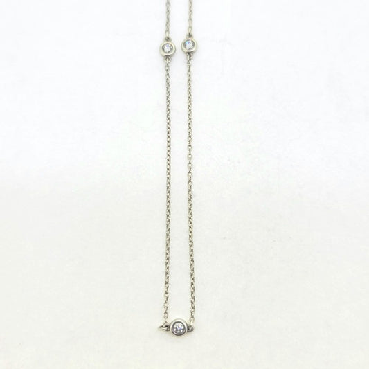 Vintage Tiffany and Co Diamonds by the Yard Silver Chain Necklace, 925 silver trace chain is interspersed with bezel set round brilliant cut diamonds