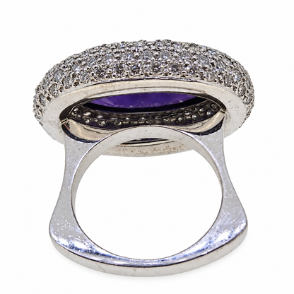 6ct Amethyst and Diamond Bombe Cluster Cocktail Ring