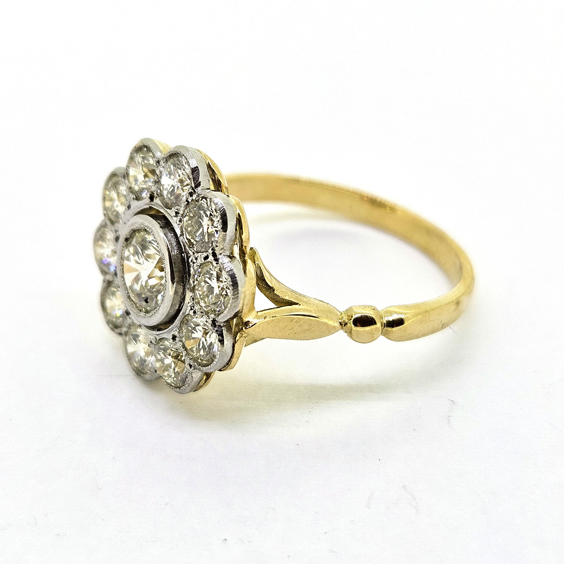 Diamond Daisy Flower Cluster Ring in Platinum to 18ct Yellow Gold