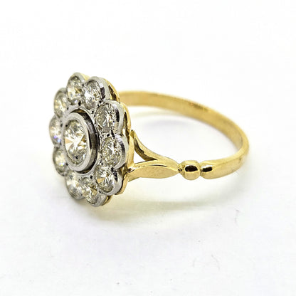 Diamond Daisy Flower Cluster Ring in Platinum to 18ct Yellow Gold