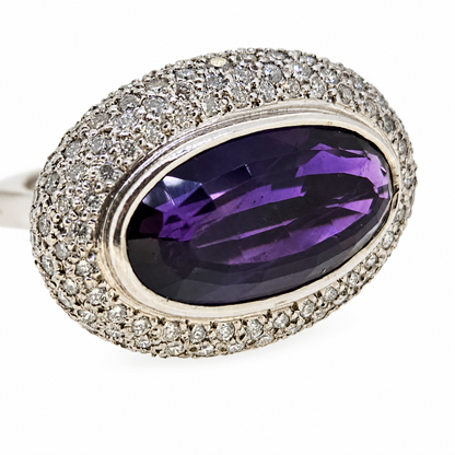 6ct Amethyst and Diamond Bombe Cluster Cocktail Ring