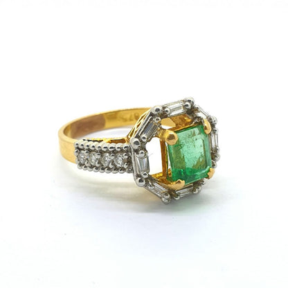 Emerald and Diamond Cluster Dress Ring in 21ct Gold