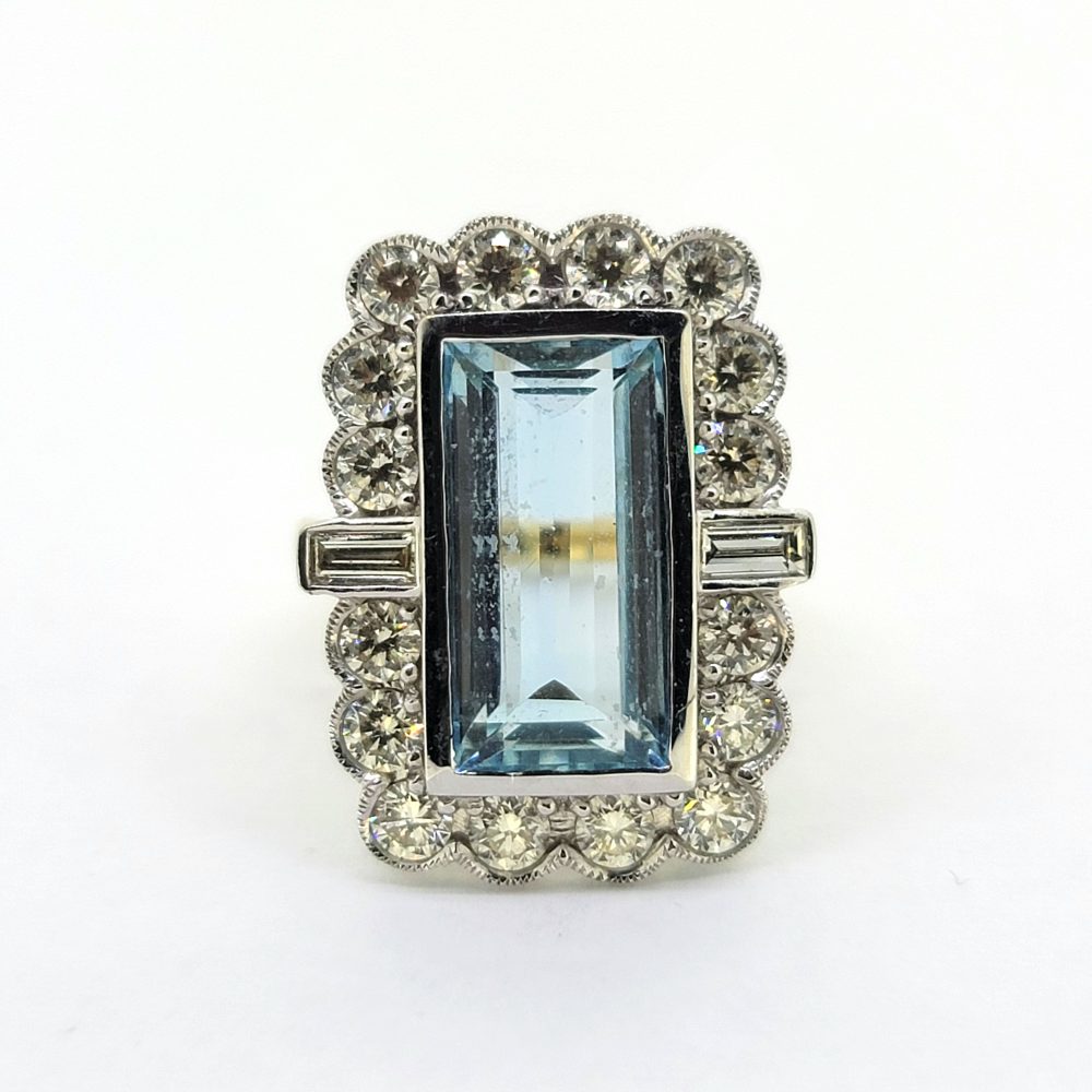 6.50ct Aquamarine and Diamond Floral Cluster Dress Ring
