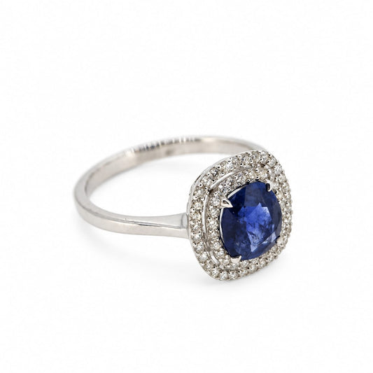 Sapphire and Diamond cluster ring, 18 carat white gold S1.21/D0.28