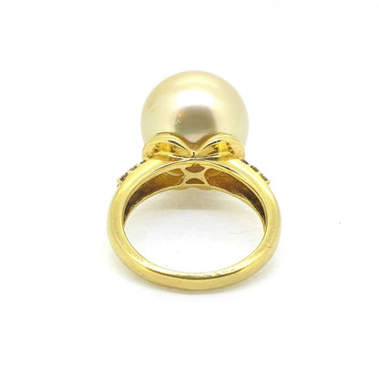 14.5mm Golden Pearl and Diamond Dress Cocktail Ring