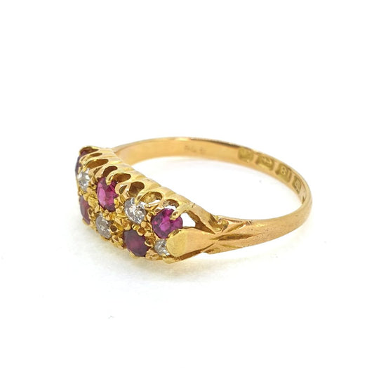 Antique Ruby and Diamond Chequerboard Cluster Ring