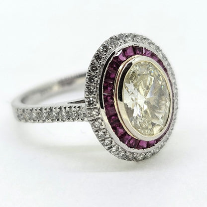 1.51ct Fancy Yellow Diamond and Ruby Cluster Ring in Platinum