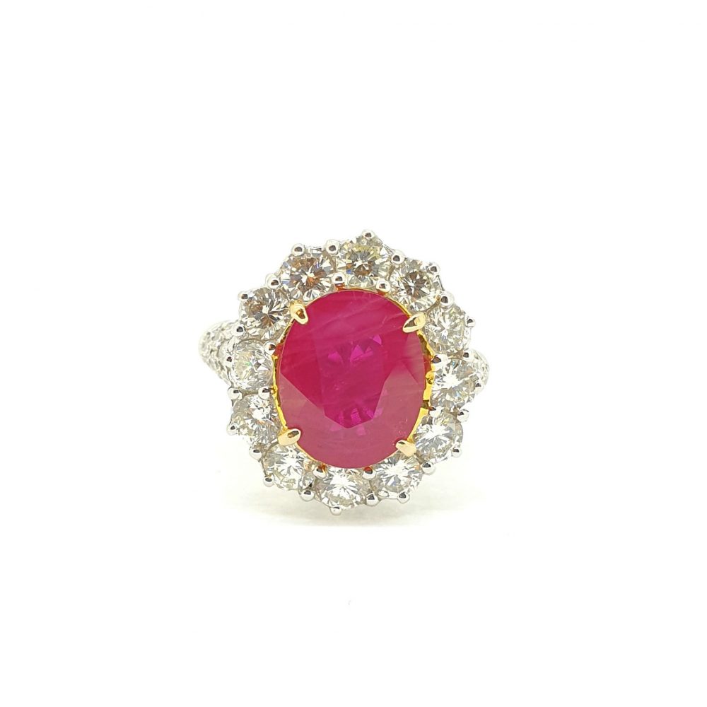3.71ct Ruby and Diamond Oval Cluster Ring