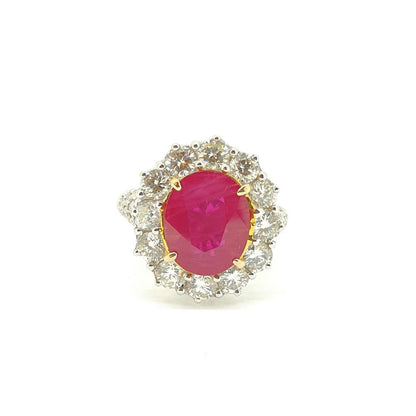 3.71ct Ruby and Diamond Oval Cluster Ring
