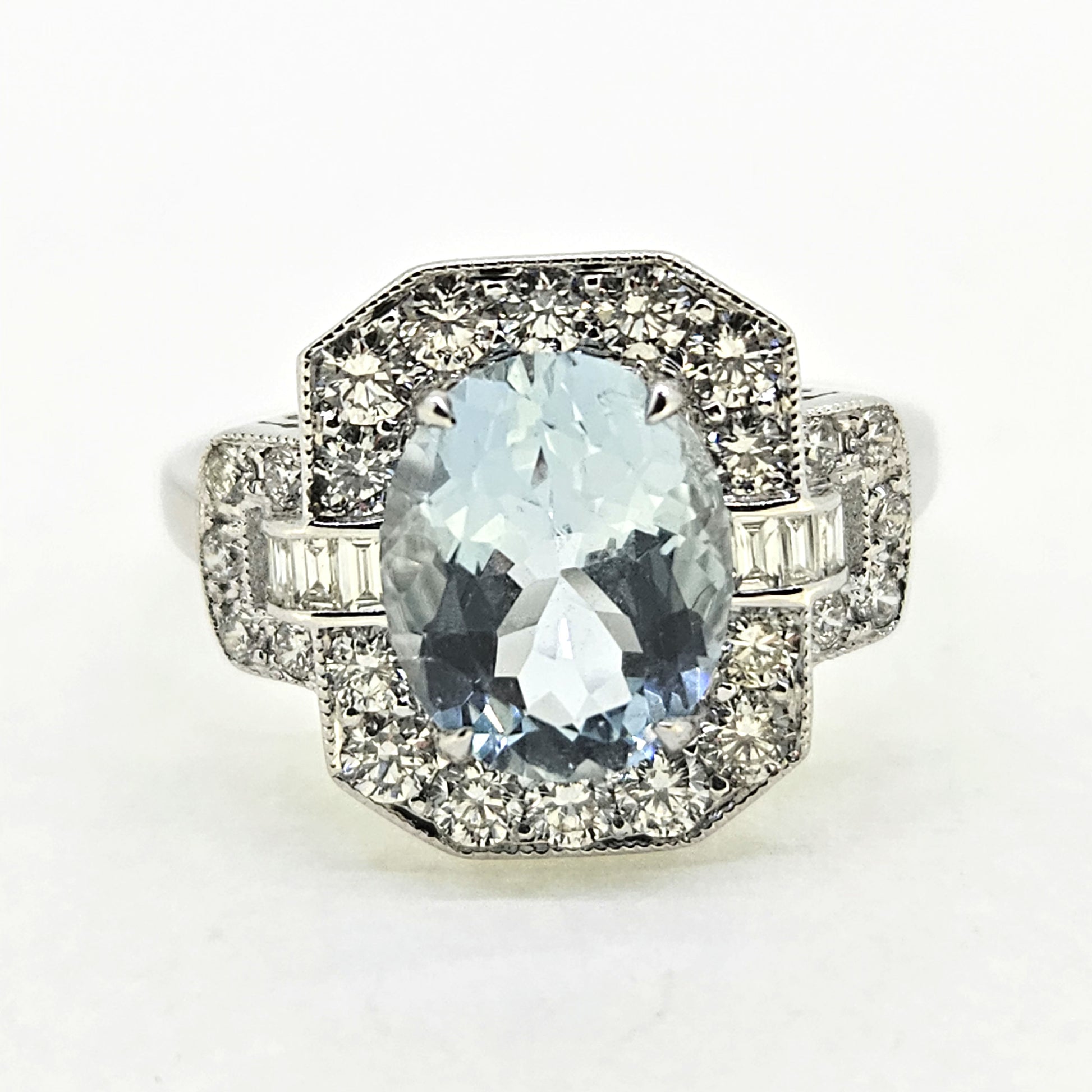 1.77ct Oval Aquamarine and Diamond Cluster Buckle Dress Ring
