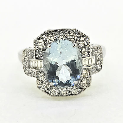 1.77ct Oval Aquamarine and Diamond Cluster Buckle Dress Ring