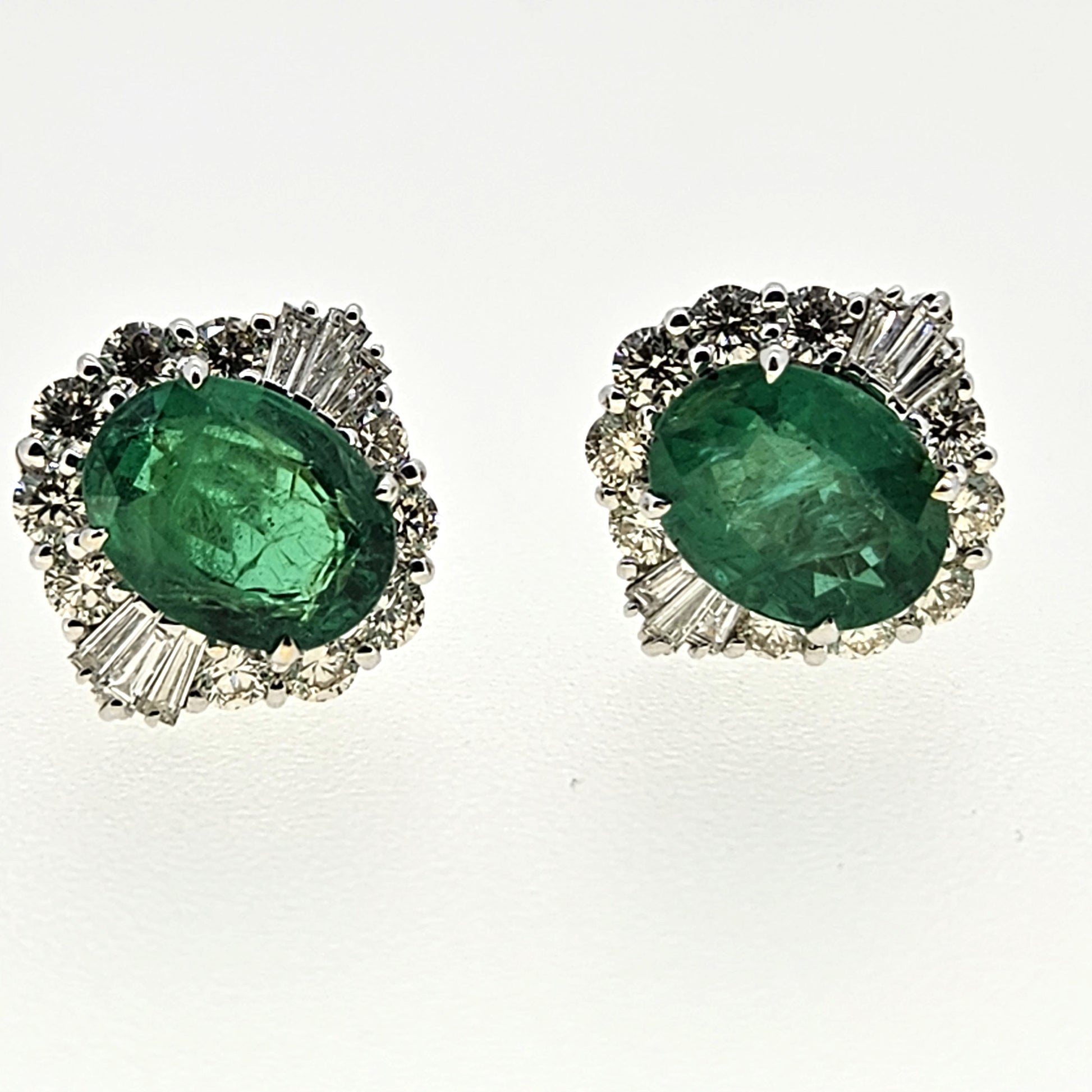 Emerald and Diamond Cluster earrings E3.61 D1.20 18ct