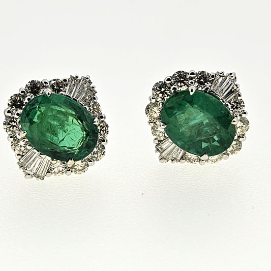 Emerald and Diamond Cluster earrings E3.61 D1.20 18ct