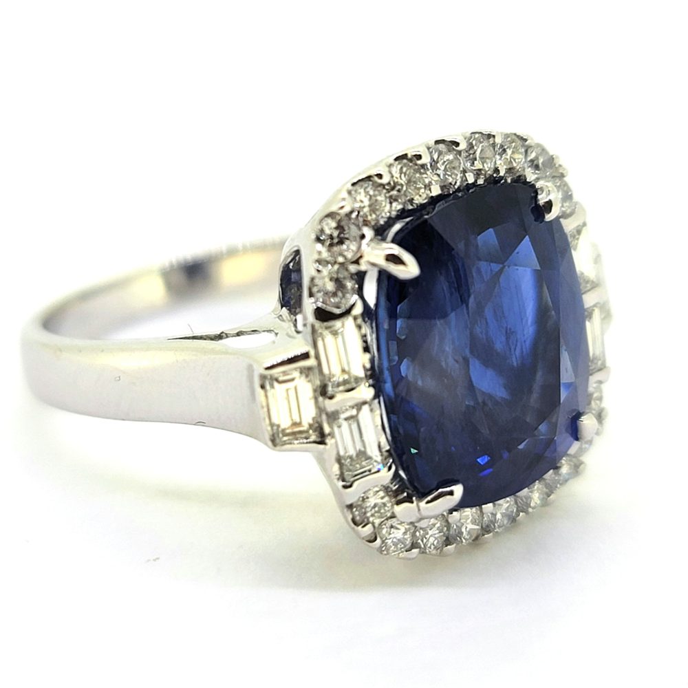 Fine 6.97ct Cushion Cut Sapphire and Diamond Cluster Ring