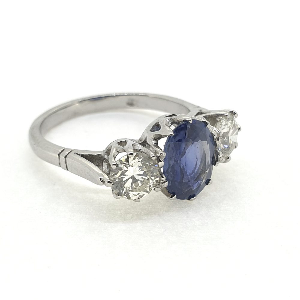 2.14ct Oval Sapphire and Diamond Three Stone Engagement Ring in Platinum