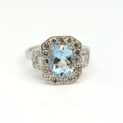 1.50ct Aquamarine and Diamond Cluster Engagement Ring