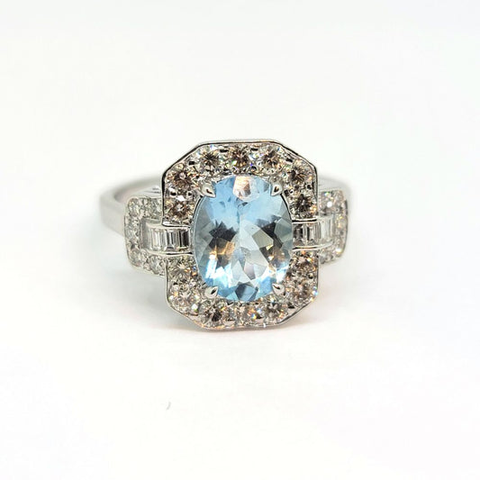 1.50ct Aquamarine and Diamond Cluster Engagement Ring