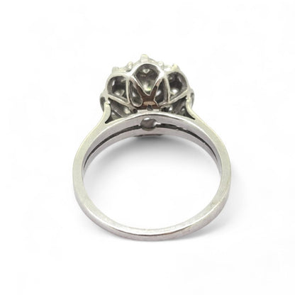Vintage 1ct Diamond Cluster Engagement Ring in 18ct White Gold, Circa 1975