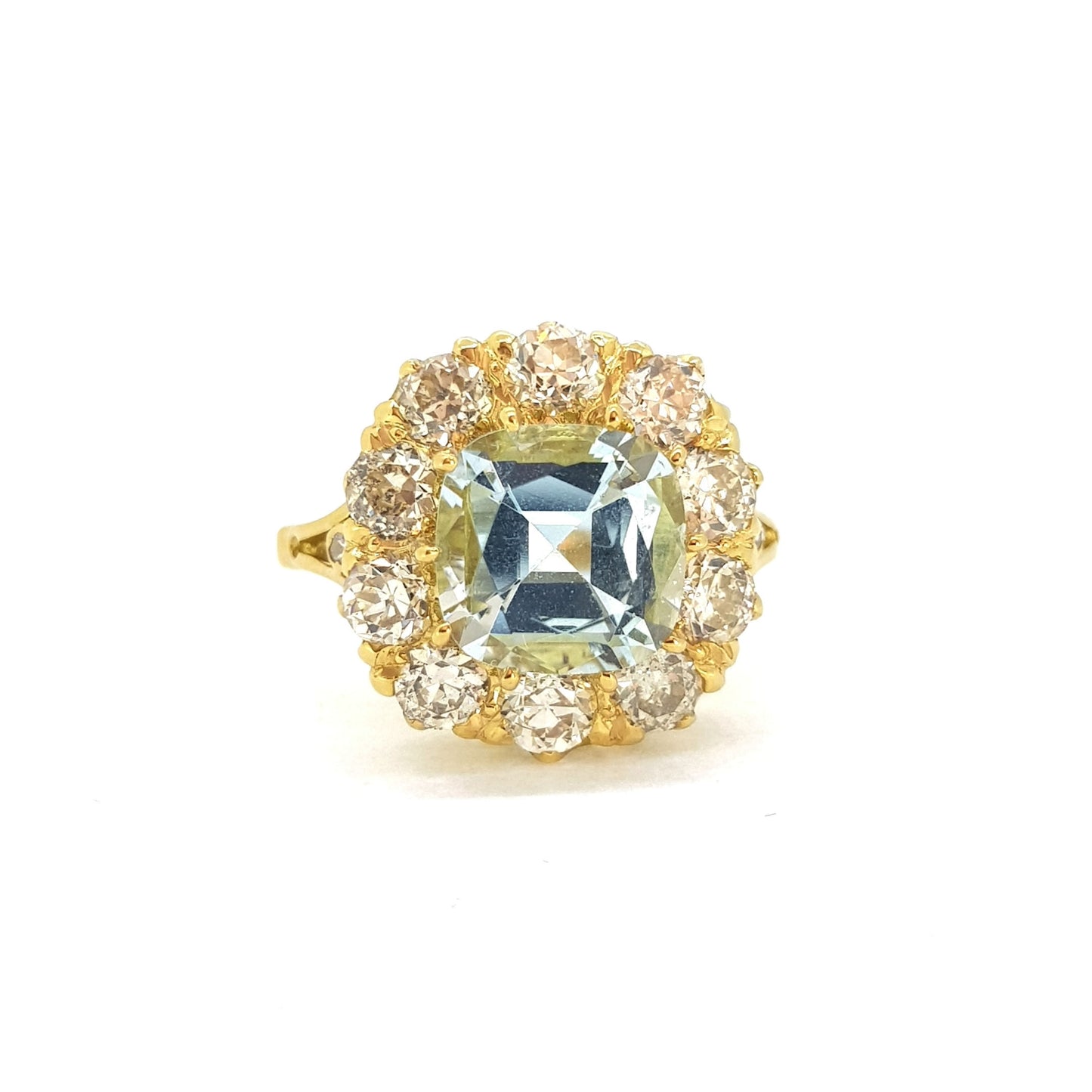 Vintage 2.50ct Aquamarine and Diamond Cluster Ring in 18ct Yellow Gold