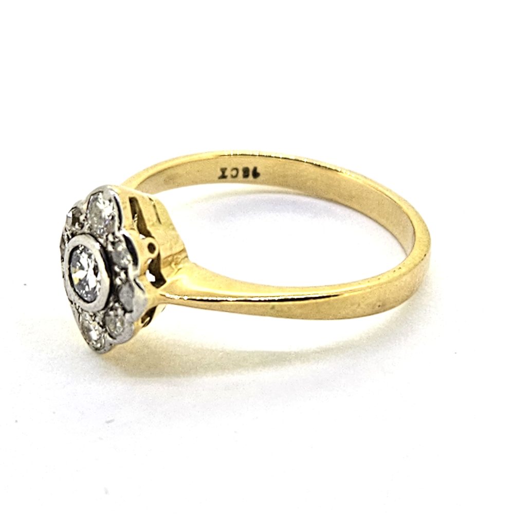 Antique Style Diamond Navette Cluster Engagement Ring in 18ct Yellow Gold