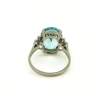 7ct Oval Aquamarine Solitaire Ring with Baguette Diamond Shoulders in Platinum