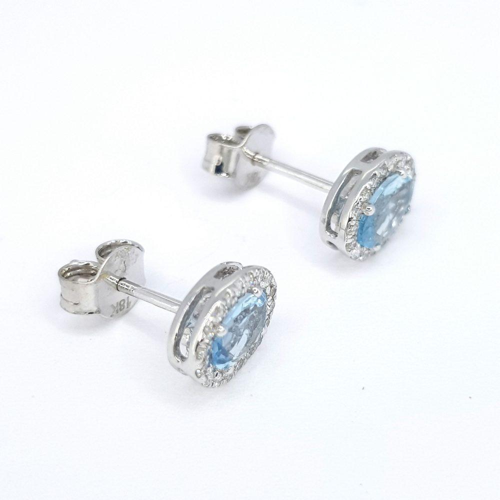 0.63ct Aquamarine and Diamond Oval Cluster Stud Earrings