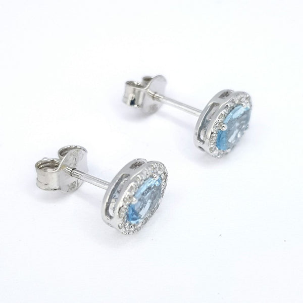 0.63ct Aquamarine and Diamond Oval Cluster Stud Earrings