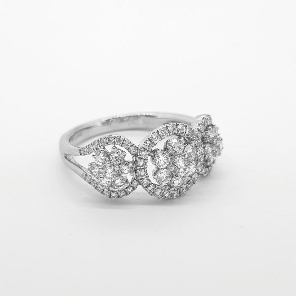 Diamond Triple Cluster Ring in 18ct White Gold, 1.00 carat total