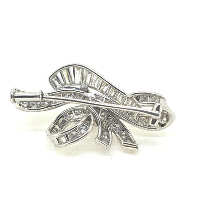 Vintage Retro 2ct Diamond Bow Spray Brooch, Circa 1950s