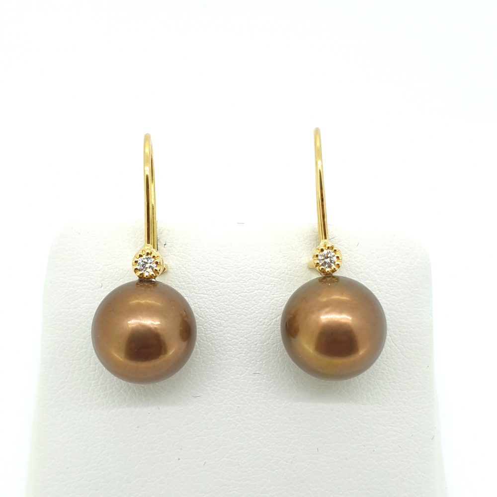 Chocolate Tahitian Pearl and Diamond Drop Earrings