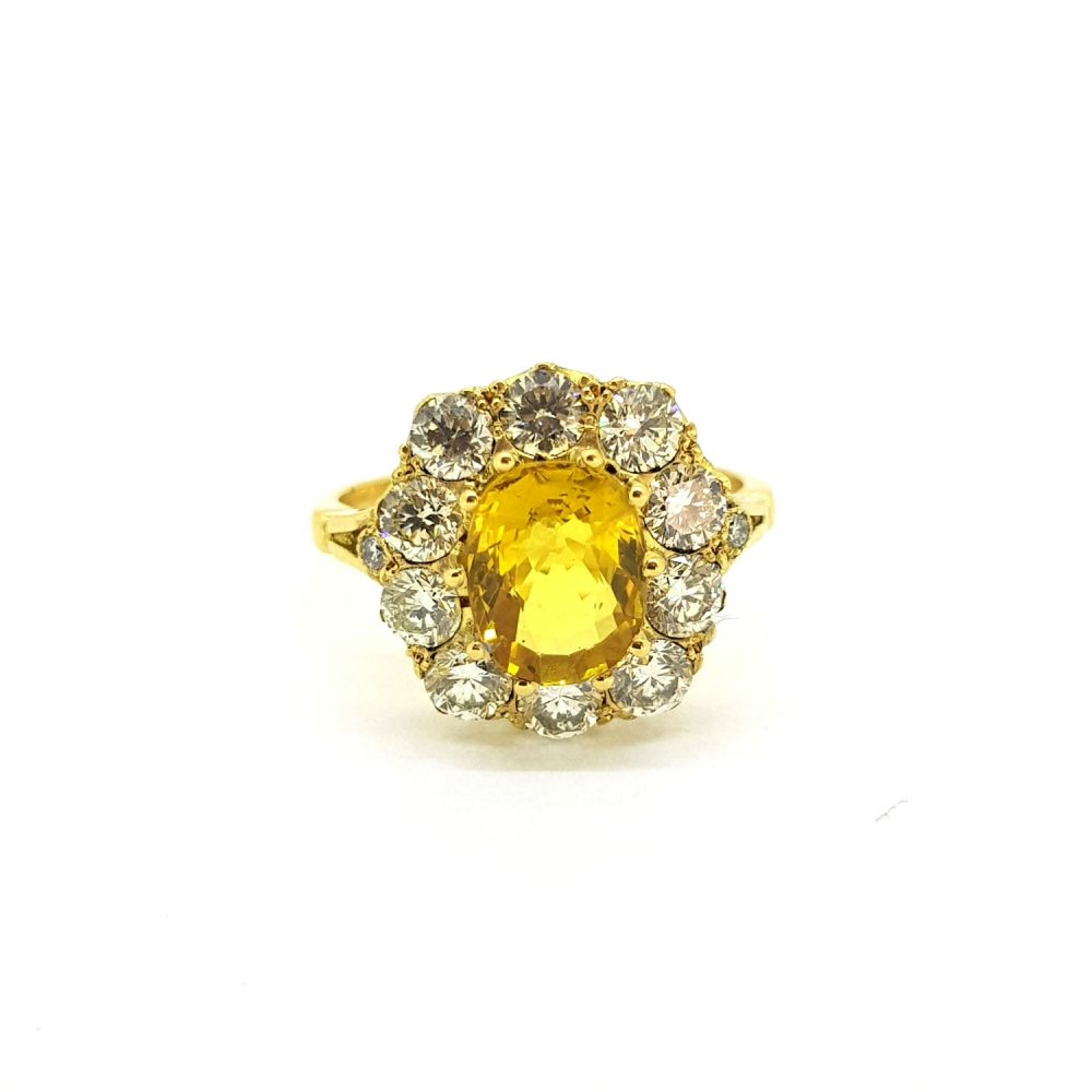 2.70ct Yellow Sapphire and Diamond Cluster Dress Ring