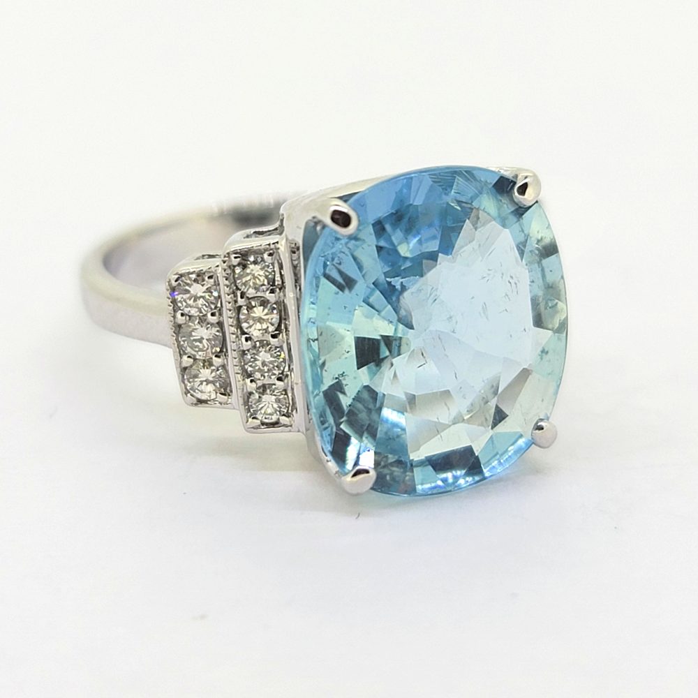 6ct Oval Aquamarine and Diamond Dress Ring