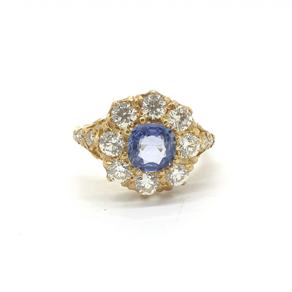 Antique Style Sapphire and Diamond Cluster Engagement Ring