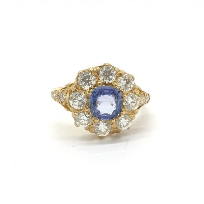 Antique Style Sapphire and Diamond Cluster Engagement Ring