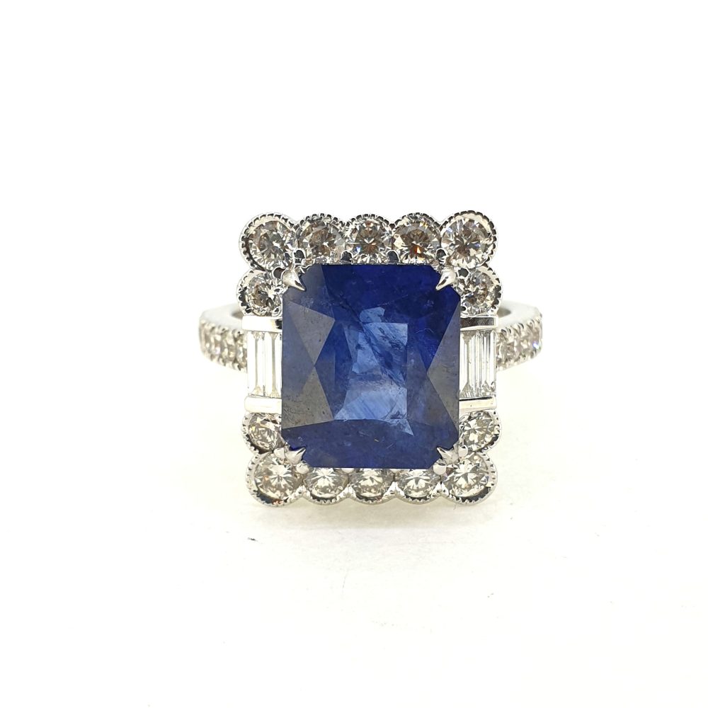 6.21ct Sapphire and Diamond Cluster Tablet Ring