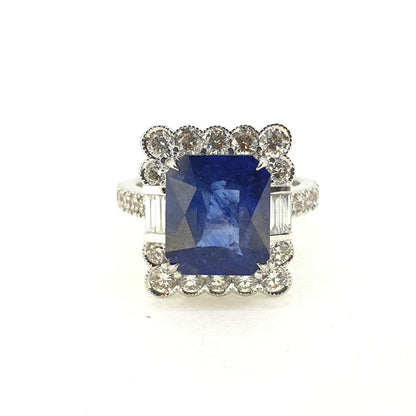 6.21ct Sapphire and Diamond Cluster Tablet Ring