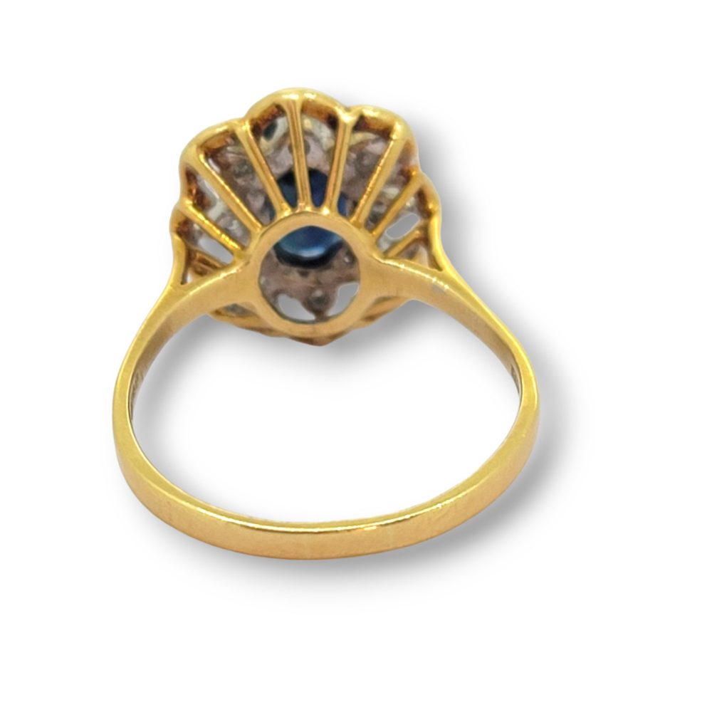 Sapphire and Diamond Floral Cluster Engagement Ring in 18ct Yellow Gold