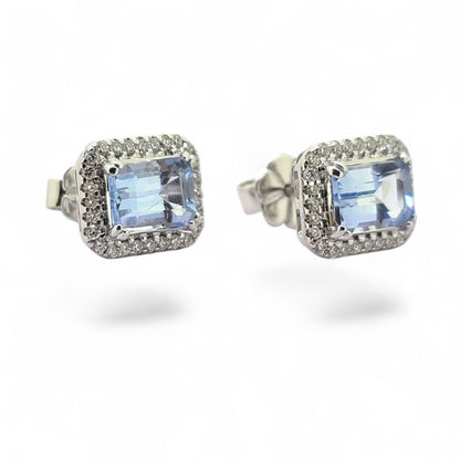 Aquamarine and Diamond Cluster Stud Earrings, 1.94 carats