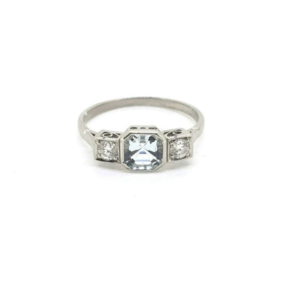 0.80ct Aquamarine and Diamond Three Stone Ring in Platinum