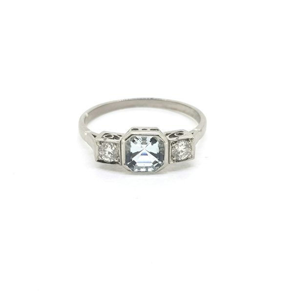 0.80ct Aquamarine and Diamond Three Stone Ring in Platinum