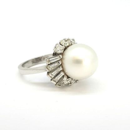 South Sea Pearl and Diamond Cluster Dress Ring in Platinum