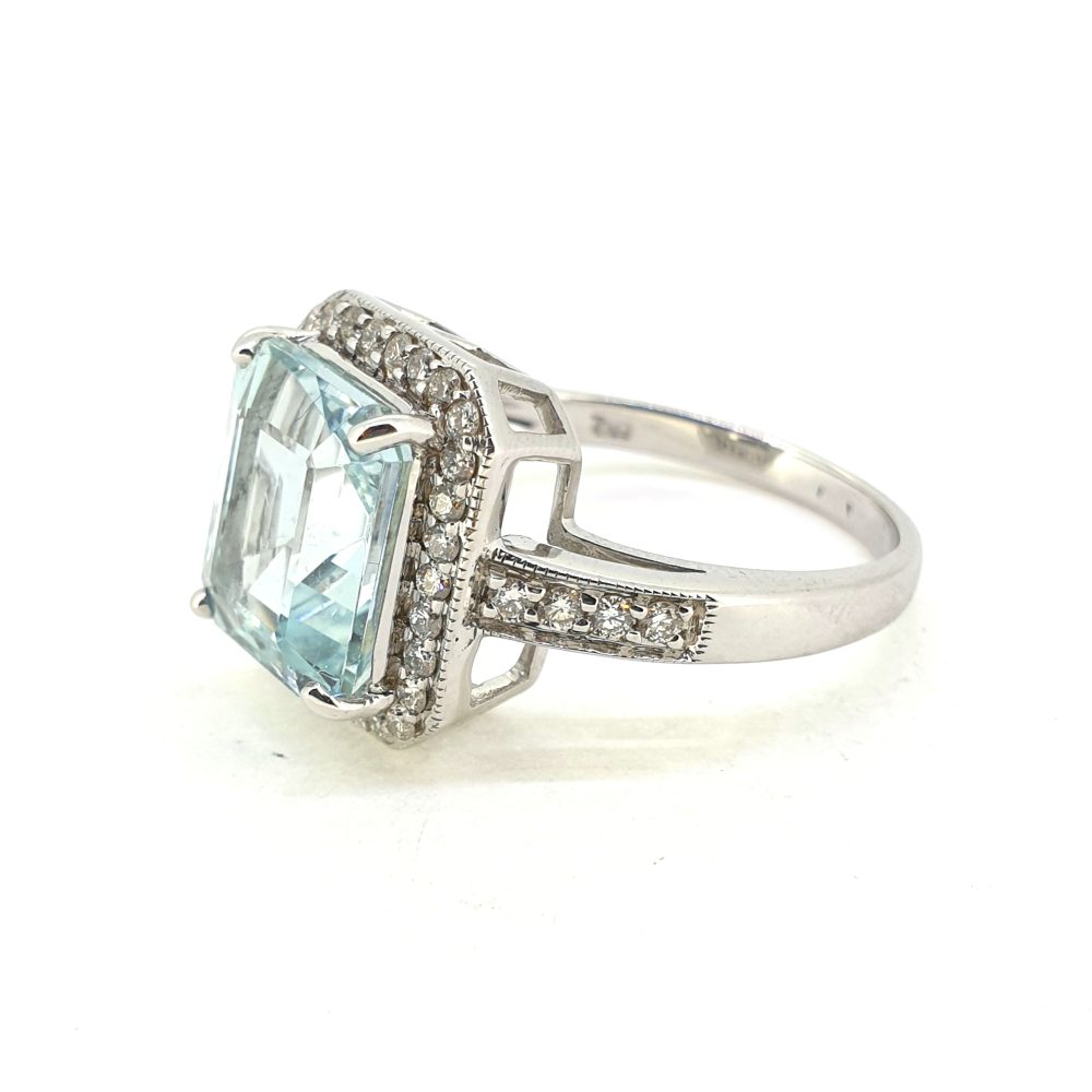 3.77ct Aquamarine and Diamond Cluster Ring