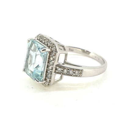 3.77ct Aquamarine and Diamond Cluster Ring