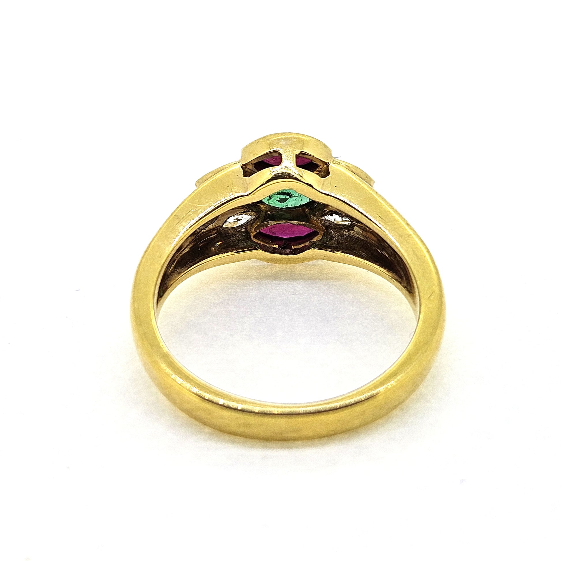 Ruby Emerald and Diamond Marquise Cluster Ring in 18ct Gold